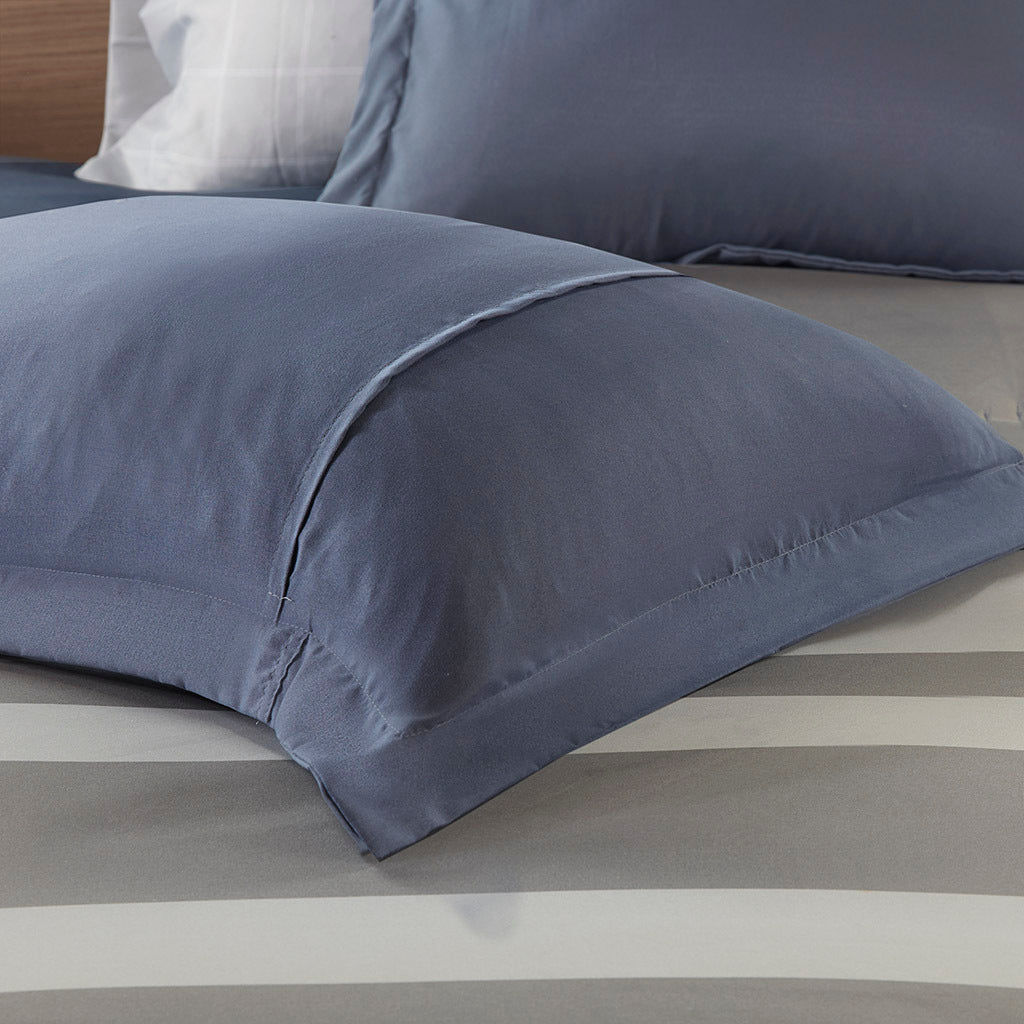 Striped Comforter Set With Bed Sheets Full Blue Grey Polyester