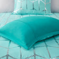 Metallic Printed Comforter Set Twin Aqua Silver Polyester