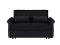 Artemax 55'' Modern Shiny Velvet Convertible Loveseat Sleeper Sofa Couch W 2 Lumbar Pillows, Adjustable Pull Out Bed And Removable Armrest For Nursery, Living Room, Apartment, Home Office Black Upholstered Velvet