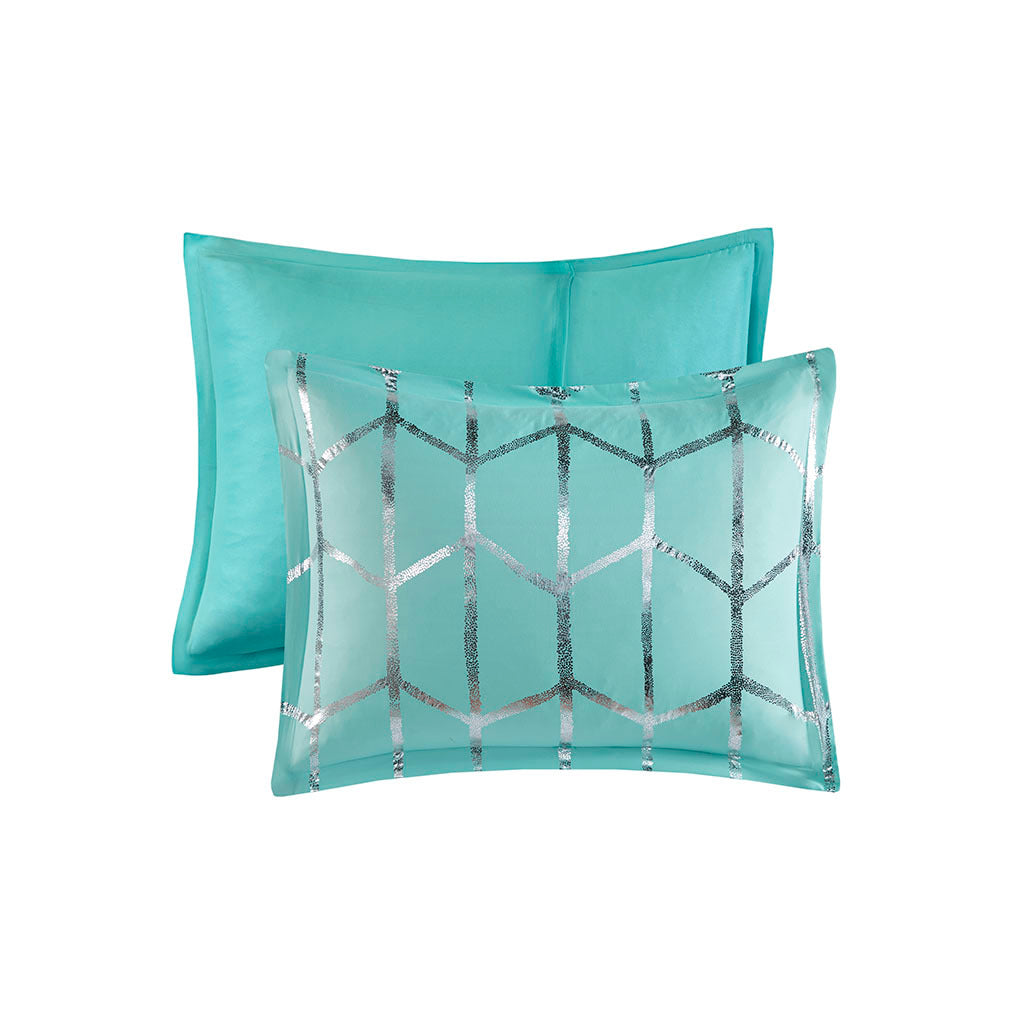 Metallic Printed Comforter Set Twin Aqua Silver Polyester