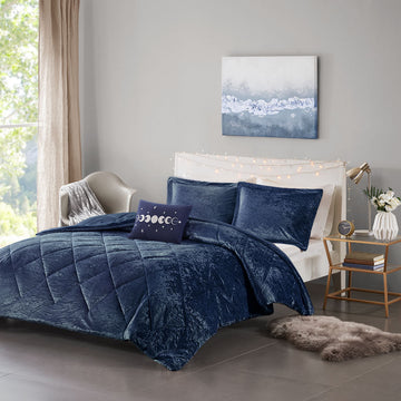 Felicia Velvet Comforter Set King Navy Cotton