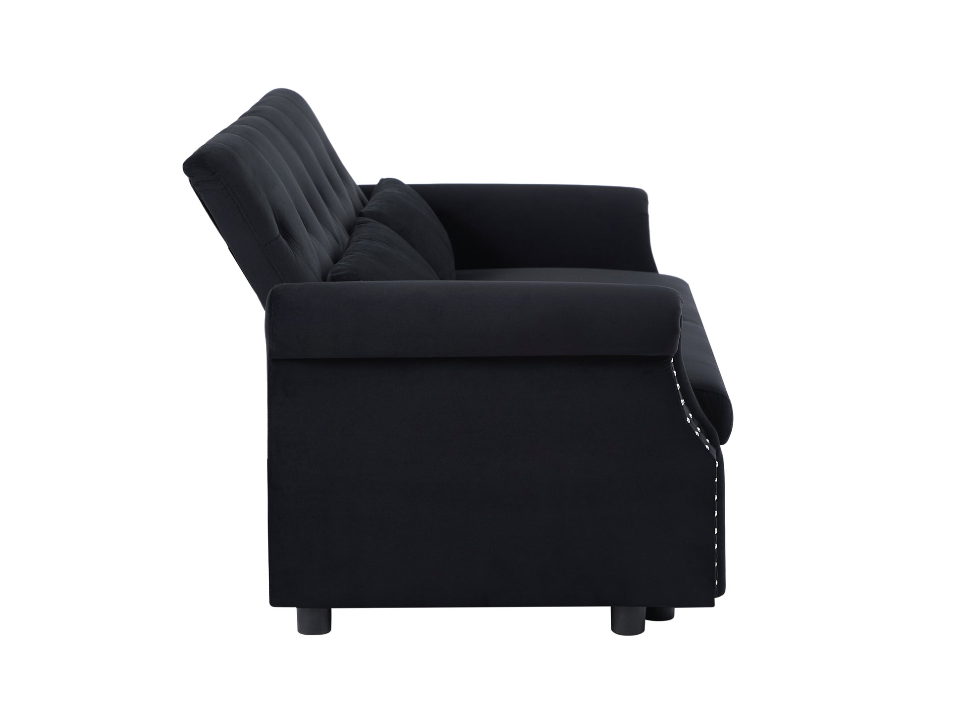Artemax 55'' Modern Shiny Velvet Convertible Loveseat Sleeper Sofa Couch W 2 Lumbar Pillows, Adjustable Pull Out Bed And Removable Armrest For Nursery, Living Room, Apartment, Home Office Black Upholstered Velvet