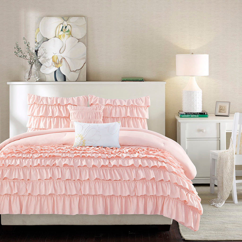 Ruffle Comforter Set Twin Blush Polyester