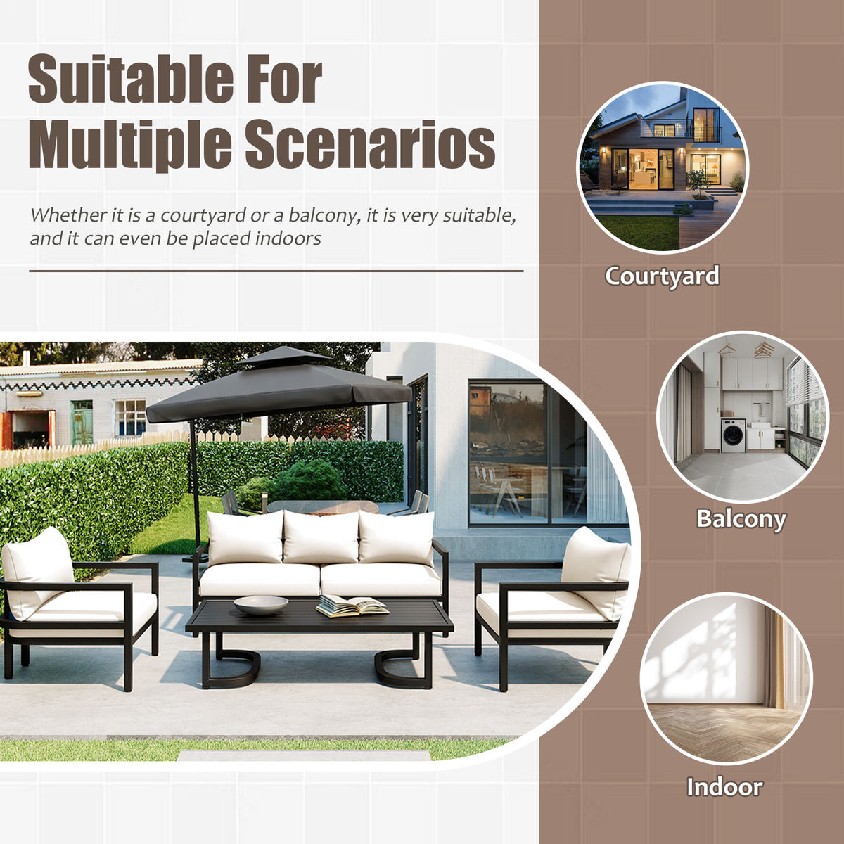Multi Person Outdoor Steel Sofa Set, Waterproof, Anti Rust And Anti Uv, Suitable For Gardens And Lawns Beige Steel