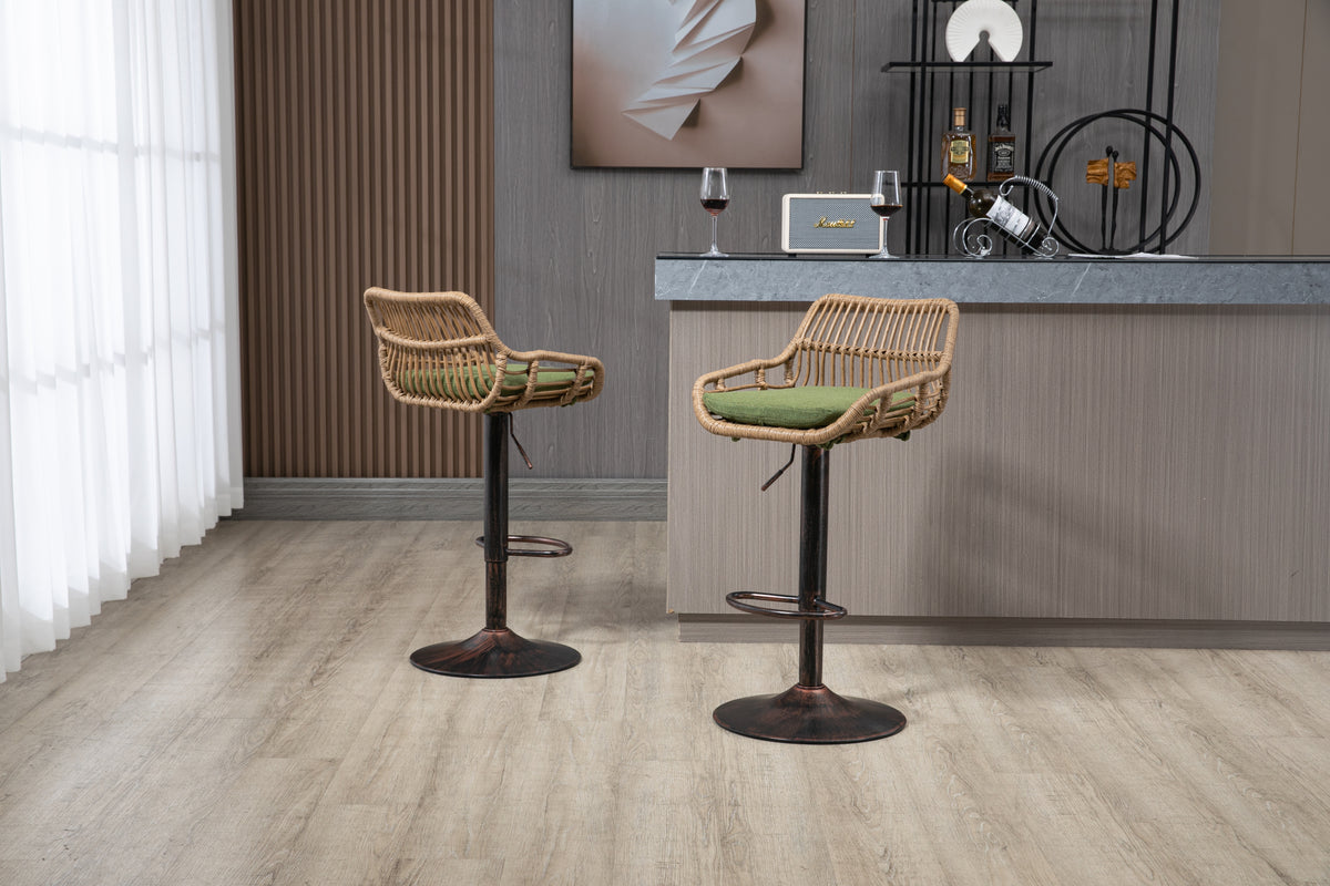 Coolmore Swivel Bar Stools Set Of 2 Adjustable Counter Height Chairs With Footrest For Kitchen, Dining Room 2Pc Set Green Polyester