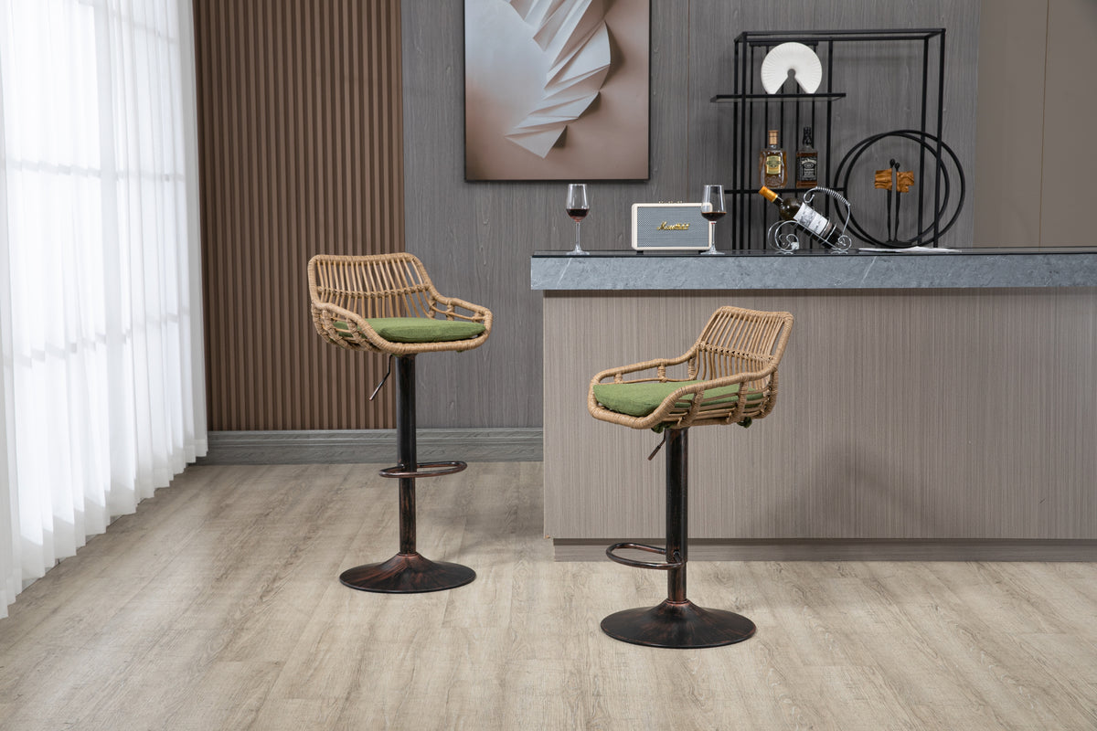 Coolmore Swivel Bar Stools Set Of 2 Adjustable Counter Height Chairs With Footrest For Kitchen, Dining Room 2Pc Set Green Polyester