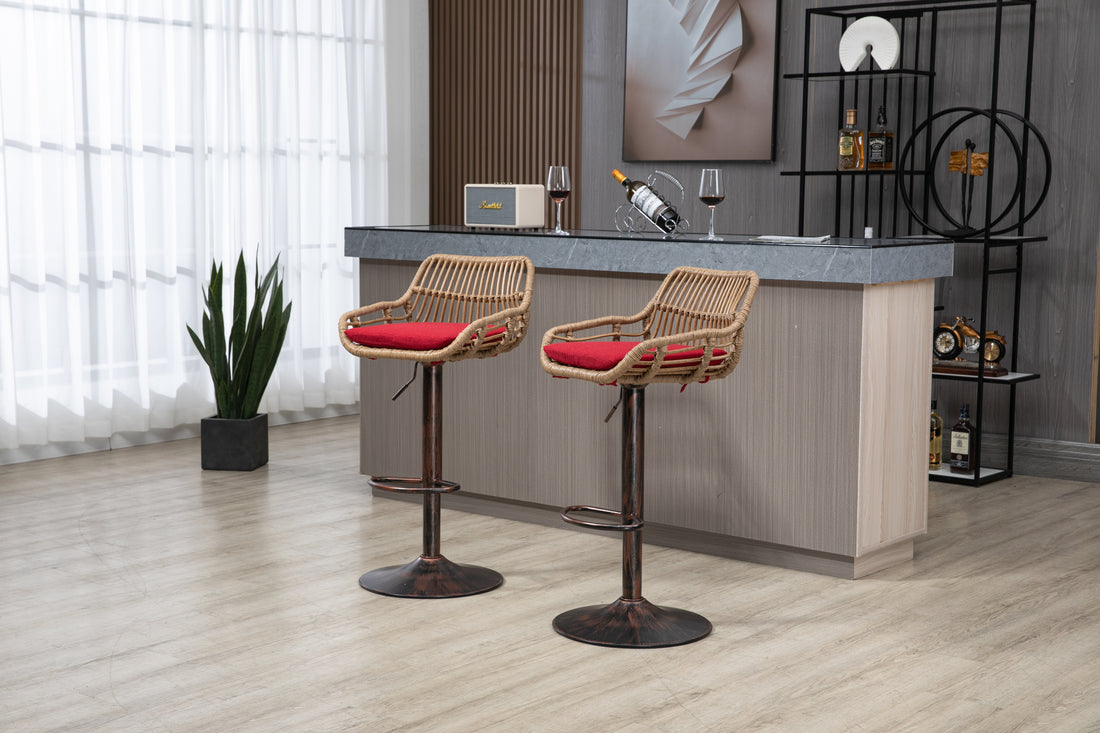 Coolmore Modern Swivel Bar Stools Set Of 2 Adjustable Counter Height Chairs With Footrest For Kitchen, Dining Room Red Red Primary Living Space Linen