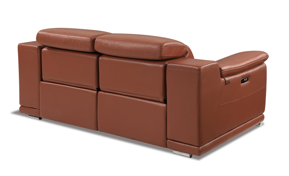 Genuine Italian Leather Power Reclining Loveseat Camel Foam Leather