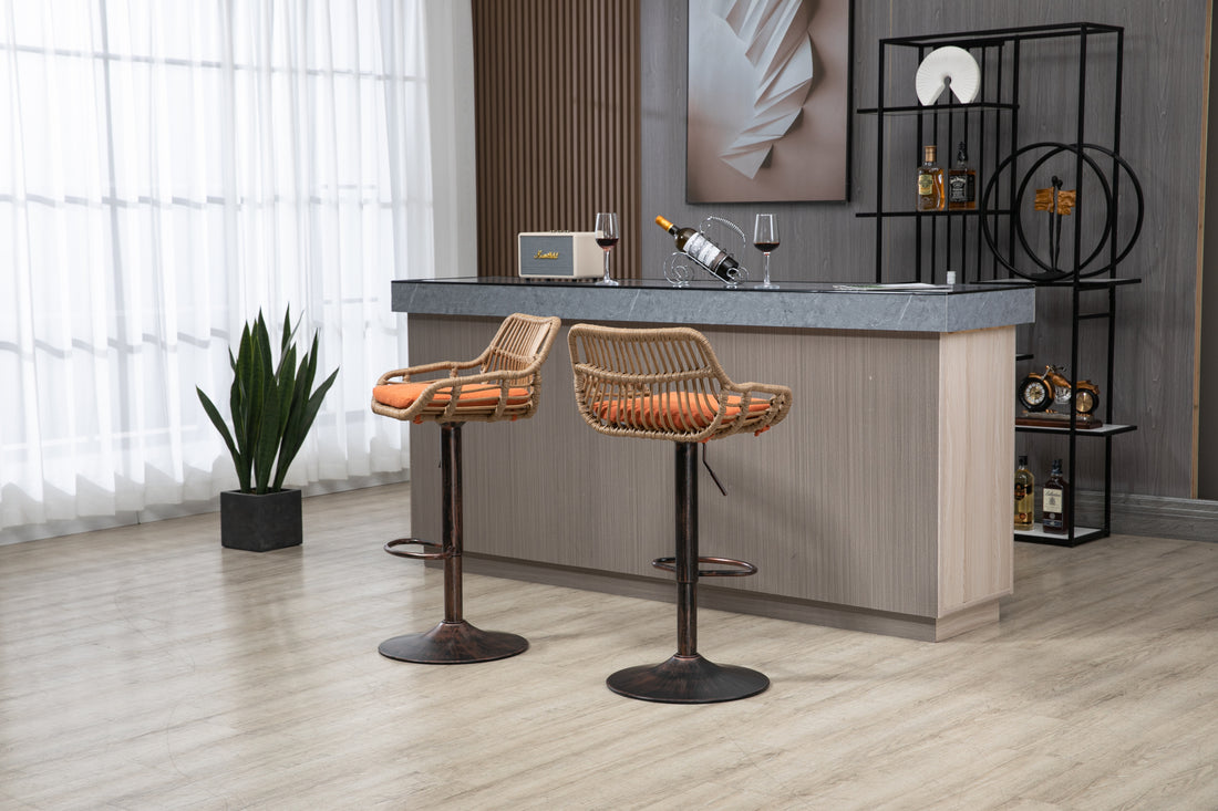 Coolmore Swivel Bar Stools Set Of 2 Adjustable Counter Height Chairs With Footrest For Kitchen, Dining Room 2Pc Set Orange Polyester