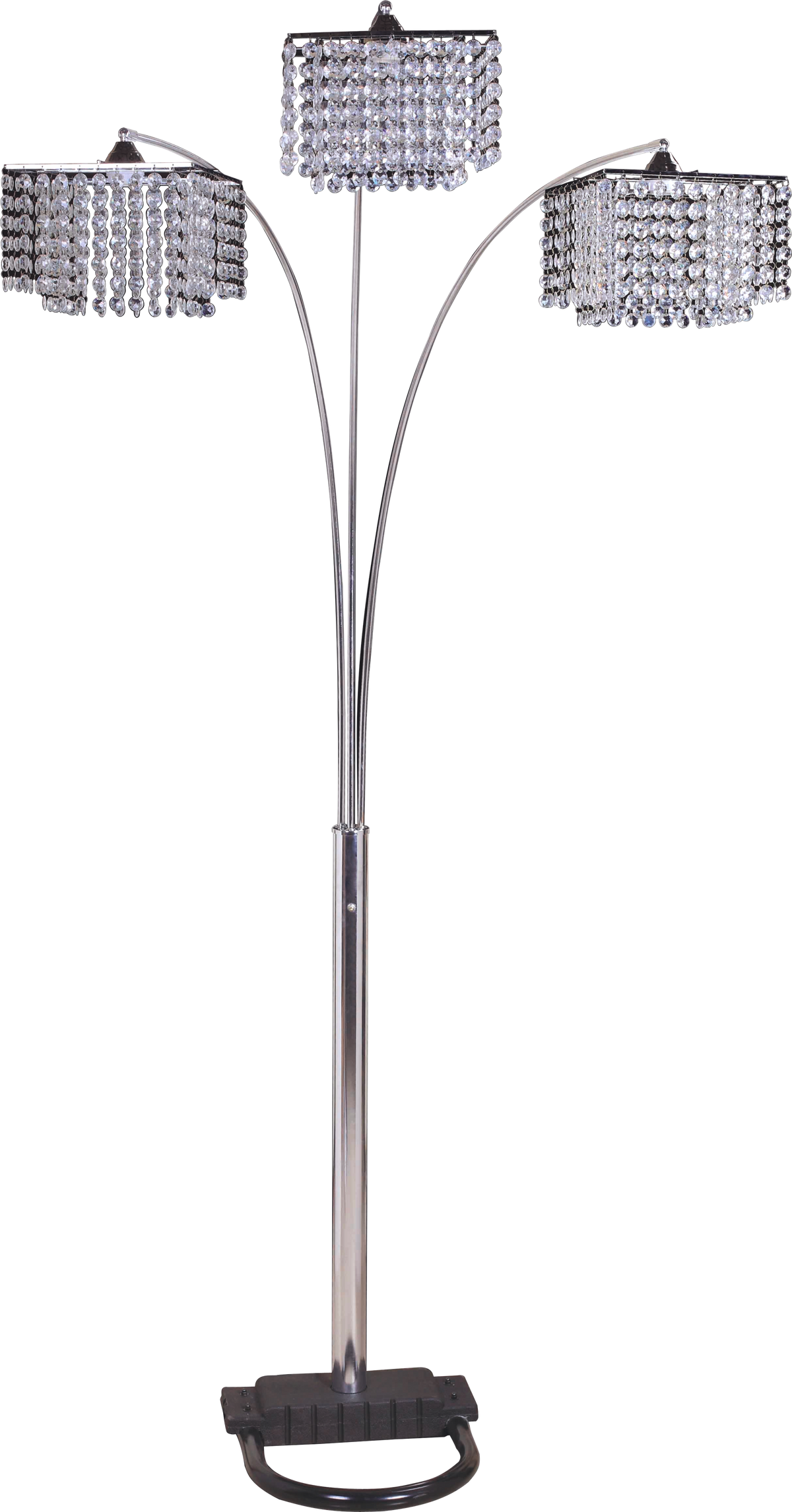 84"H 3 Shade Crystal Inspired Arch Floor Lamp 1 Pc Ctn 2.61 Cu Ft 34.63 G.W. Lbs Chrome Metal