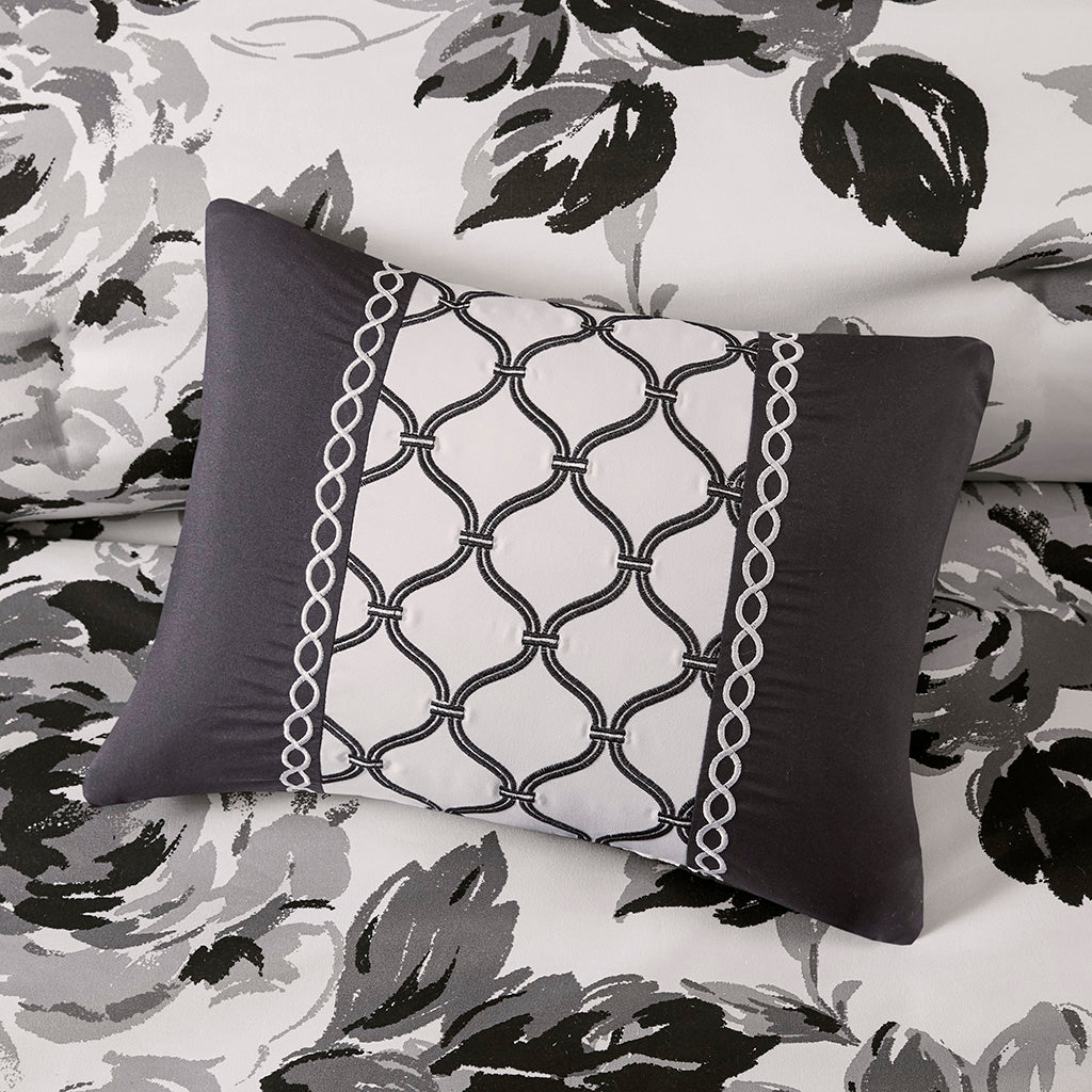 Floral Print Duvet Cover Set King White Black Microfiber