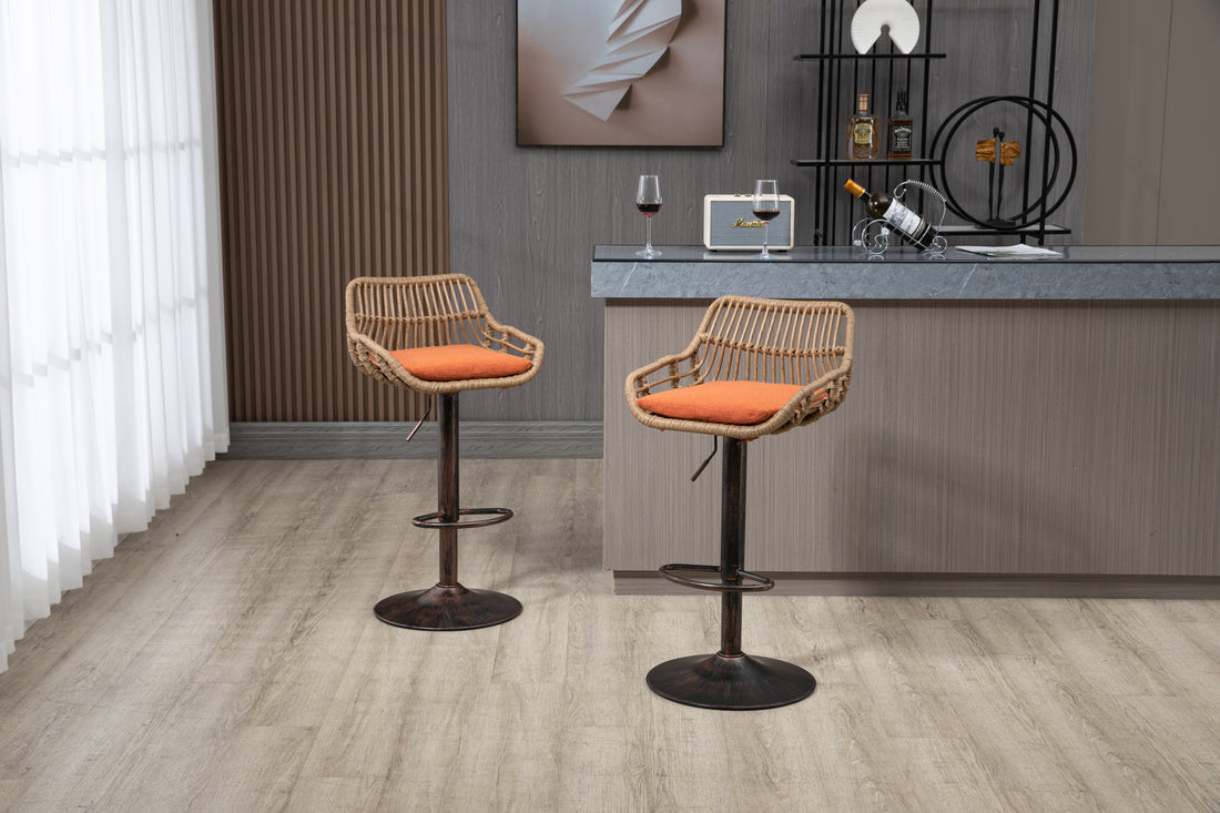 Coolmore Swivel Bar Stools Set Of 2 Adjustable Counter Height Chairs With Footrest For Kitchen, Dining Room 2Pc Set Orange Polyester