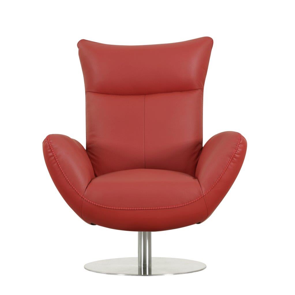 Modern Genuine Italian Leather Upholstered Chair Red Foam Leather