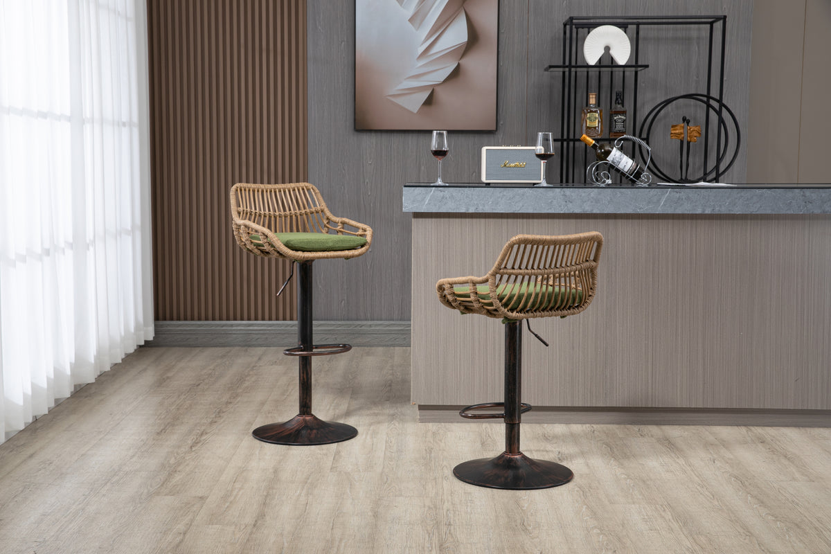 Coolmore Swivel Bar Stools Set Of 2 Adjustable Counter Height Chairs With Footrest For Kitchen, Dining Room 2Pc Set Green Polyester