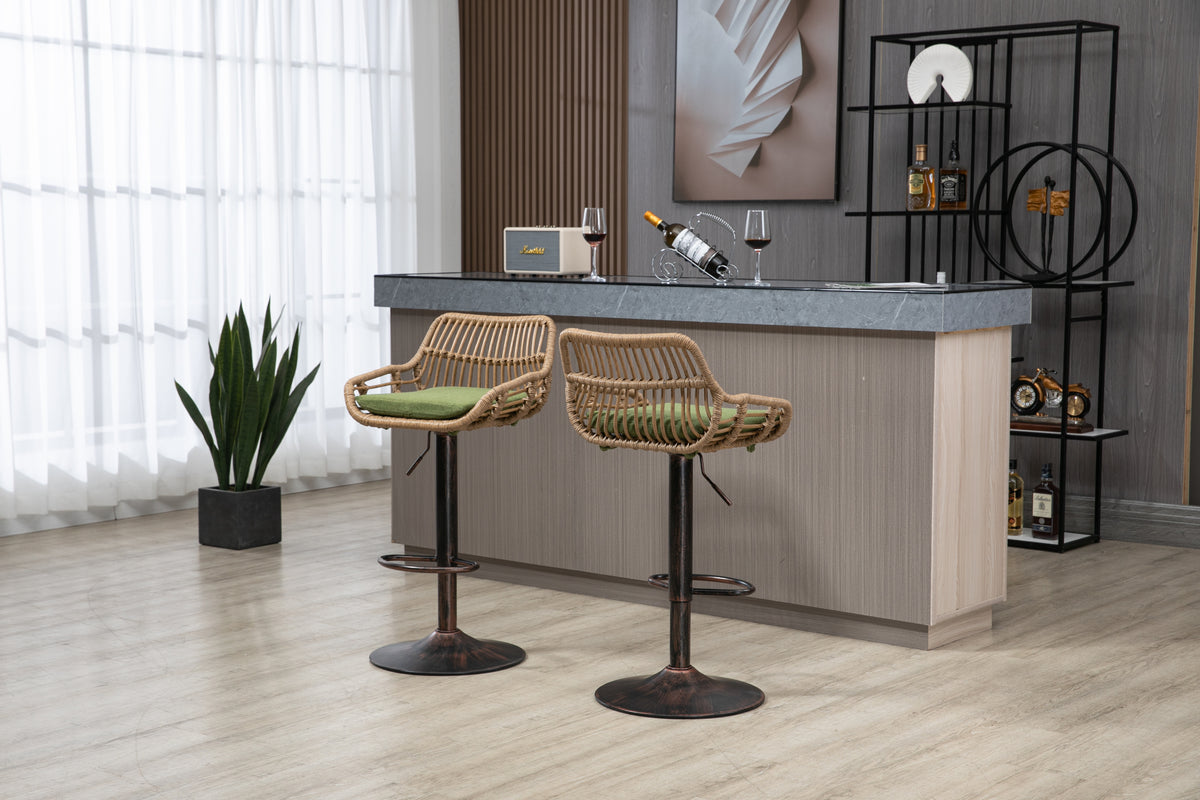 Coolmore Swivel Bar Stools Set Of 2 Adjustable Counter Height Chairs With Footrest For Kitchen, Dining Room 2Pc Set Green Polyester
