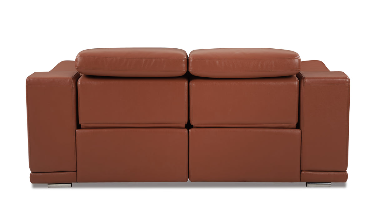 Genuine Italian Leather Power Reclining Loveseat Camel Foam Leather