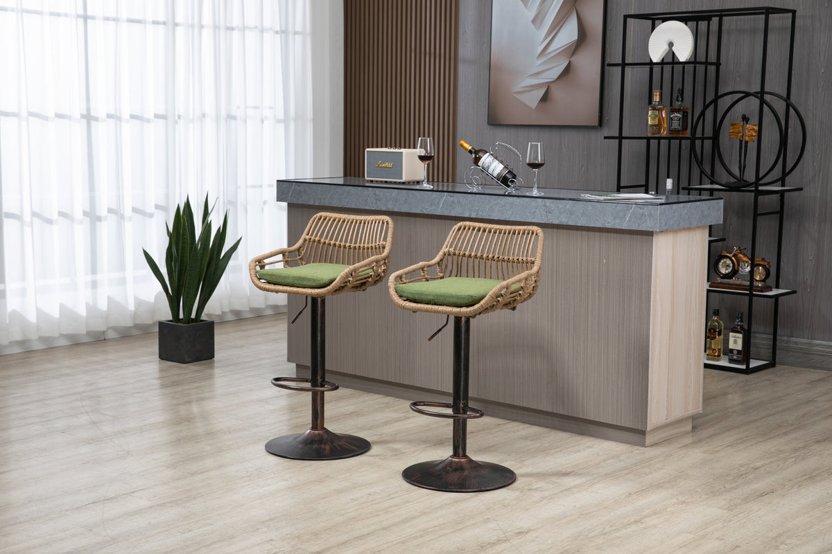Coolmore Swivel Bar Stools Set Of 2 Adjustable Counter Height Chairs With Footrest For Kitchen, Dining Room 2Pc Set Green Polyester