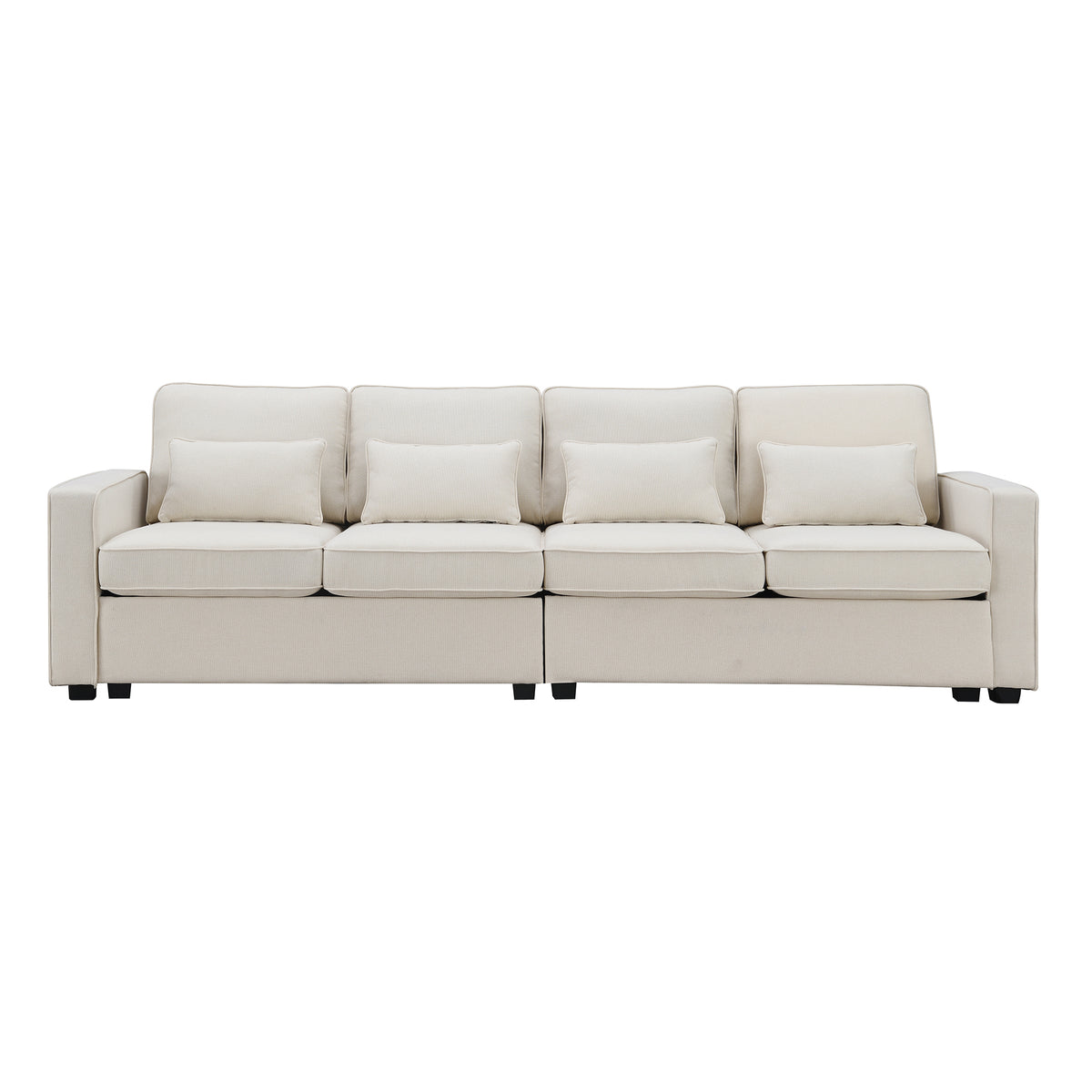 104" 4 Seater Modern Linen Fabric Sofa With Armrest Pockets And 4 Pillows,Minimalist Style Couch For Living Room, Apartment, Office,3 Colors Beige Fabric 4 Seat