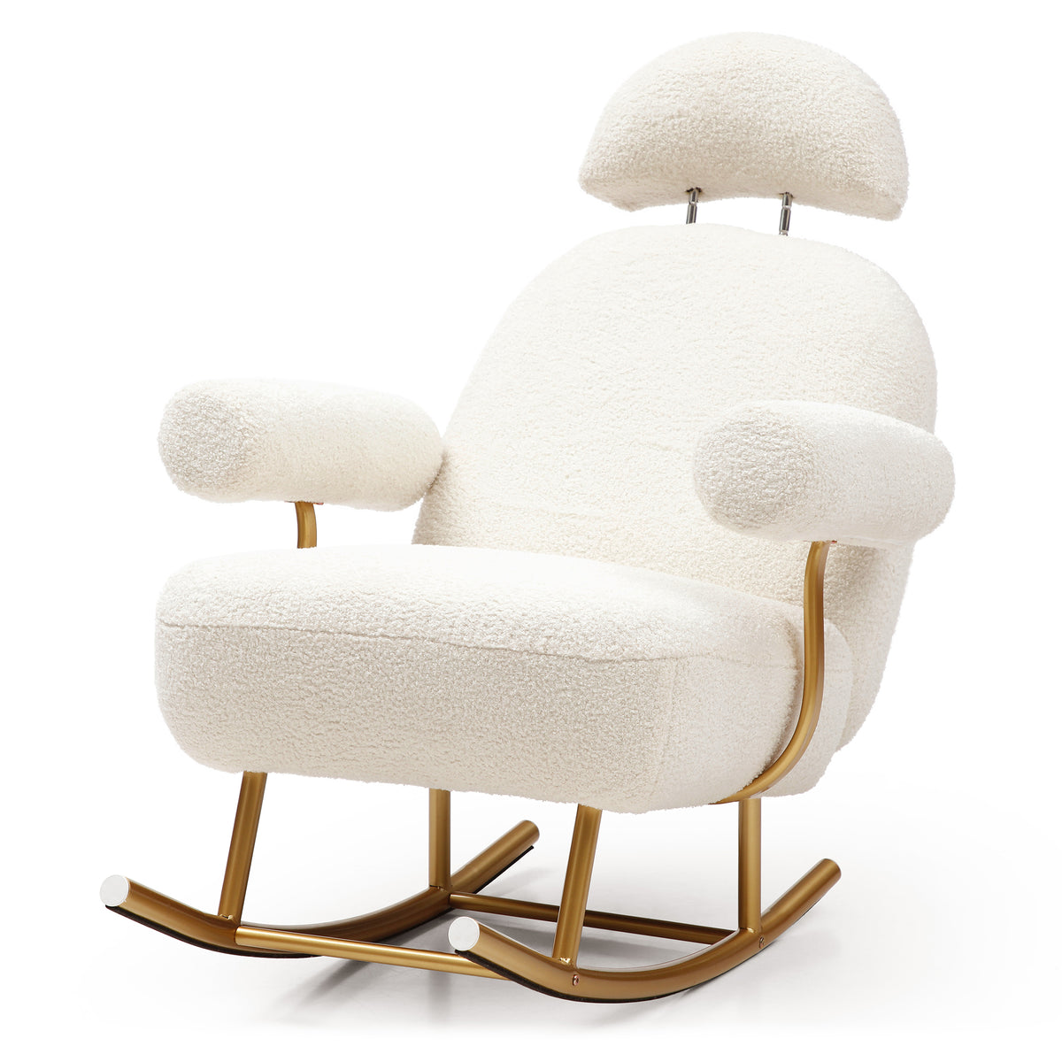 Modern Sherpa Fabric Nursery Rocking Chair,Accent Upholstered Rocker Glider Chair For Baby And Kids,Comfy Armchair With Gold Metal Frame,Leisure Sofa Chair For Nursery Bedroom Living Room Office,Beige Beige Polyester