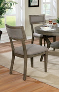 Rustic Grey Solid Wood 2Pc Dining Chairs Fabric Upholstered Seat Back Curved Dining Room Furniture Gray Dining Room Modern,Rustic,Transitional Dining Chairs Rubberwood Solid Wood