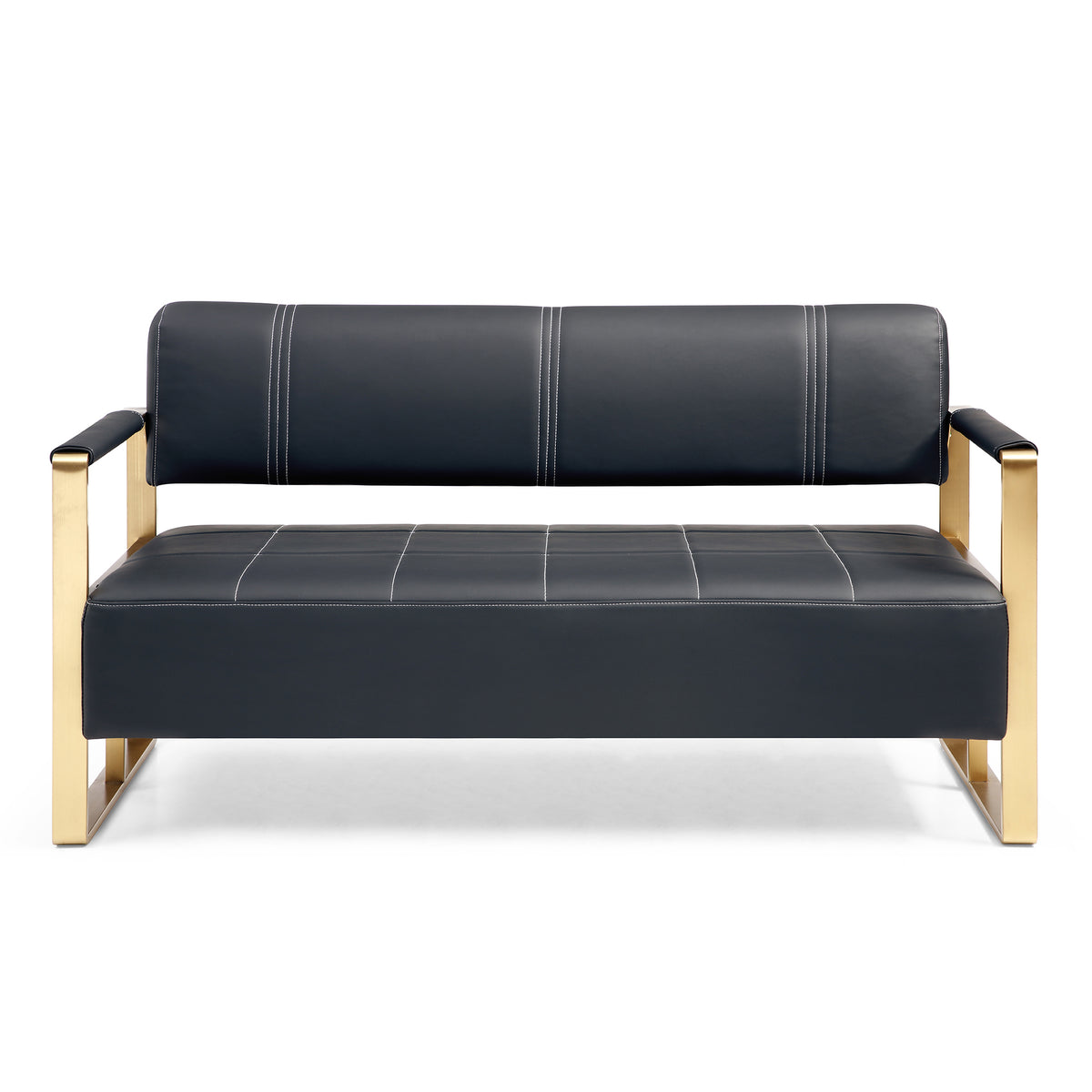 57.9" Width Modern Upholstery Faux Bonded Leather Loveseat Sofa For Living Room Accent Beautiful Seats For Small Spaces 2 Seater Couch Sofa Office Apartment Studio Furniture With Golden Metal Arms,Black Black Bonded Leather