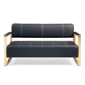 57.9" Width Modern Upholstery Faux Bonded Leather Loveseat Sofa For Living Room Accent Beautiful Seats For Small Spaces 2 Seater Couch Sofa Office Apartment Studio Furniture With Golden Metal Arms,Black Black Bonded Leather