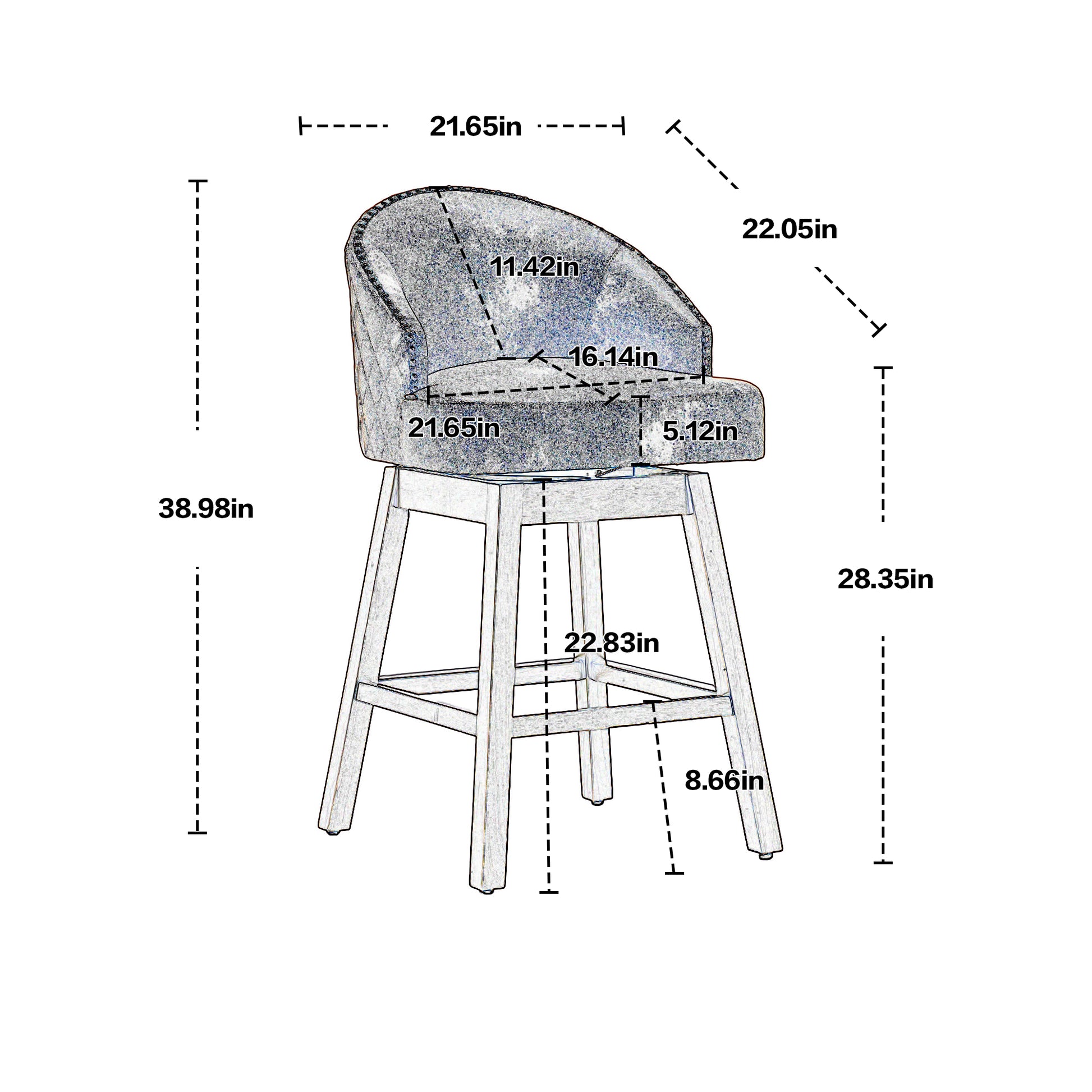 Coolmore Bar Stools Set Of 2 Counter Height Chairs With Footrest For Kitchen, Dining Room And 360 Degree Swivel Charcoal Grey Linen