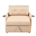 Pull Out Sofa Sleeper 3 In 1 With 2 Wing Table And Usb Charge For Nap Line Fabric For Living Room Recreation Room Beige Beige Foam Linen
