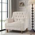 Beige Accent Chair, Living Room Chair, Footrest Chair Set With Vintage Brass Studs, Button Tufted Upholstered Armchair For Living Room, Comfy Reading Chair For Bedroom, Reception Room Beige Linen