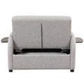 Pull Out Sofa Sleeper 3 In 1 With 2 Wing Table And Usb Charge For Nap Line Fabric For Living Room Recreation Room Grey Gray Foam Linen