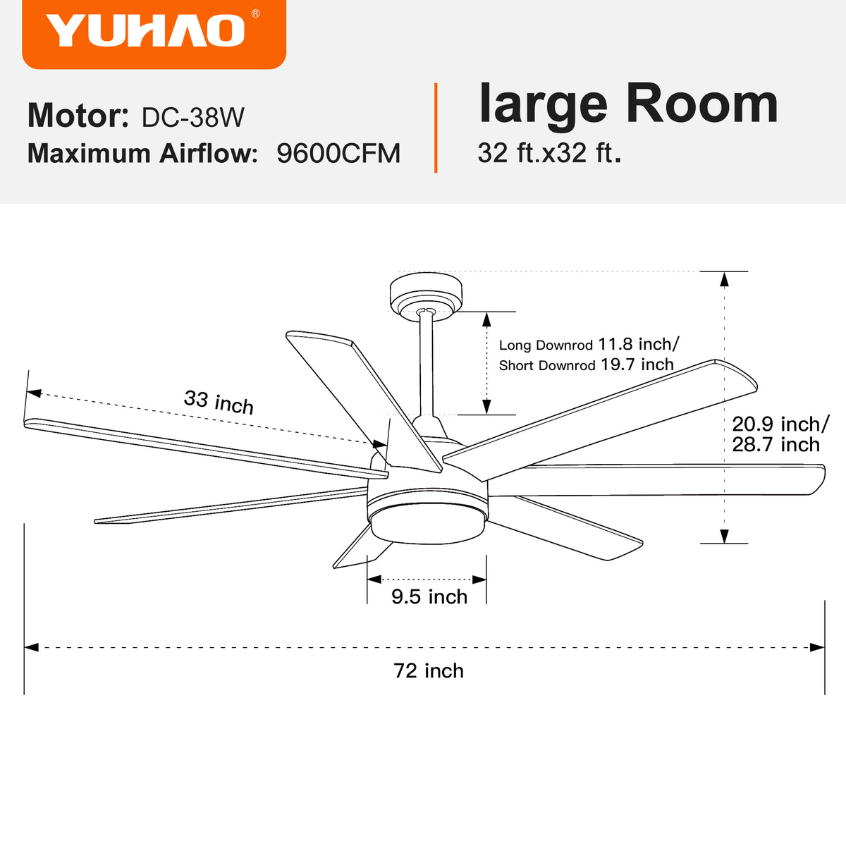 72 In Farmhouse Ceiling Fan With Plywood Blades For Dining Room Black Metal & Wood