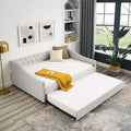 Full Size Daybed With Twin Size Trundle Upholstered Tufted Sofa Bed, With Button On Back And Copper Nail On Waved Shape Arms,Beige 80.5