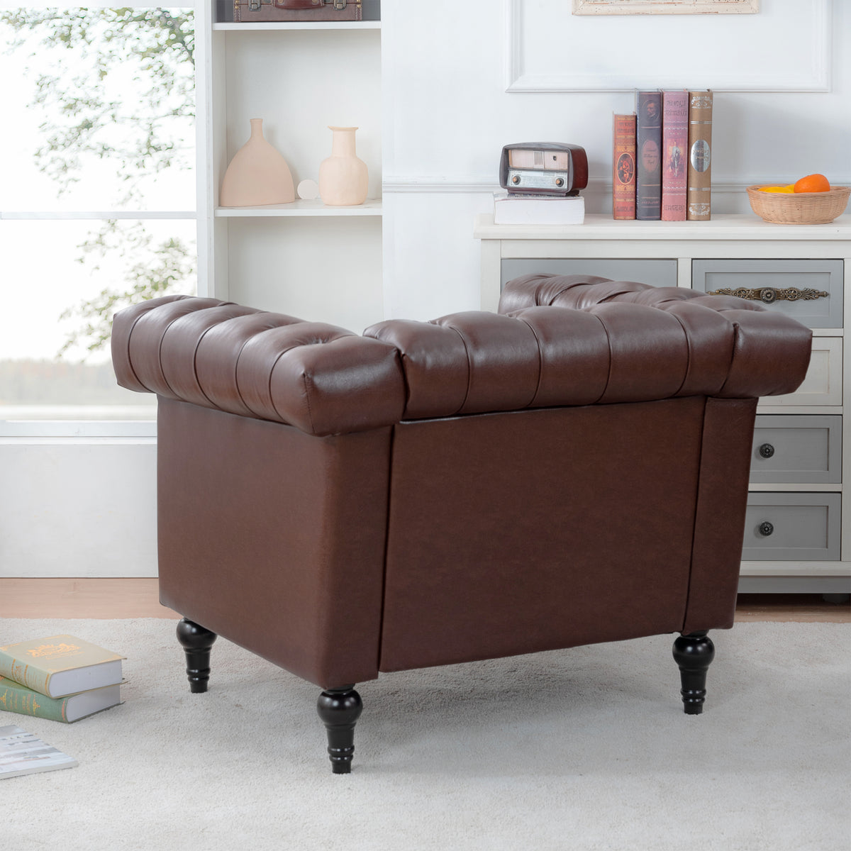 1 Seater Sofa For Living Room Brown Pu Pu