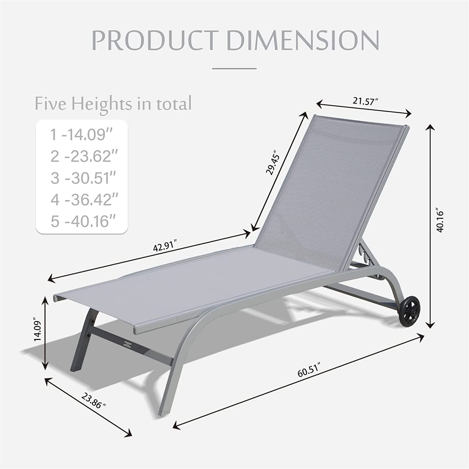 Chaise Lounge Outdoor Set Of 2, Lounge Chairs For Outside With Wheels, Outdoor Lounge Chairs With 5 Adjustable Position, Pool Lounge Chairs For Patio, Beach, Yard, Deck, Poolside Grey,2 Lounge Chairs Grey Aluminium