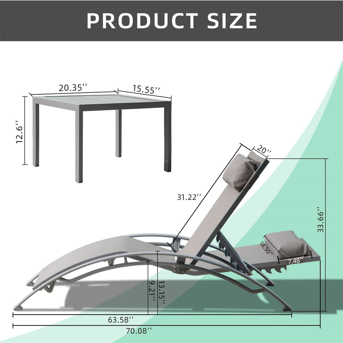 Pool Lounge Chairs Set Of 3, Adjustable Aluminum Outdoor Chaise Lounge Chairs With Metal Side Table, All Weather For Deck Lawn Poolside Backyard Grey,2 Lounge Chairs 1 Table Gray Aluminium