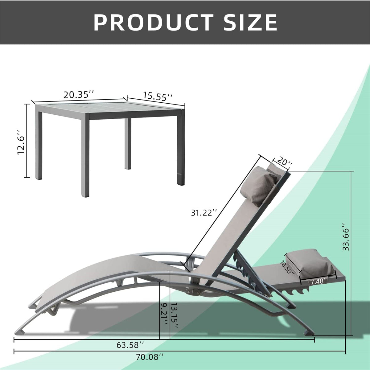 Pool Lounge Chairs Set Of 3, Adjustable Aluminum Outdoor Chaise Lounge Chairs With Metal Side Table, All Weather For Deck Lawn Poolside Backyard Grey,2 Lounge Chairs 1 Table Gray Aluminium