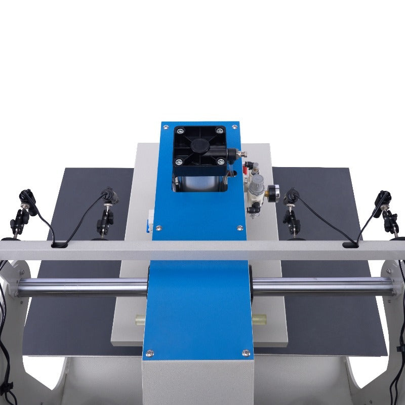 16X24 Pneumatic Up Sliding Dual Platen Heat Press Machine With Infrared Positioning White Blue Aluminium