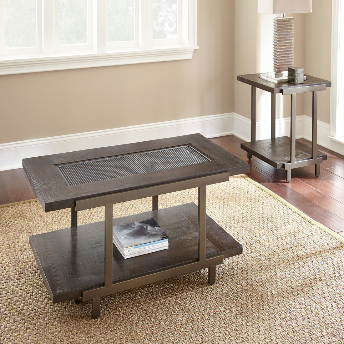 Rustic Industrial Cocktail Table Rich Wood Tabletop, Roomy Bottom Shelf Highly Stylized Iron Frame Unique And Stylish Accent Piece Brown Solid Wood Mdf