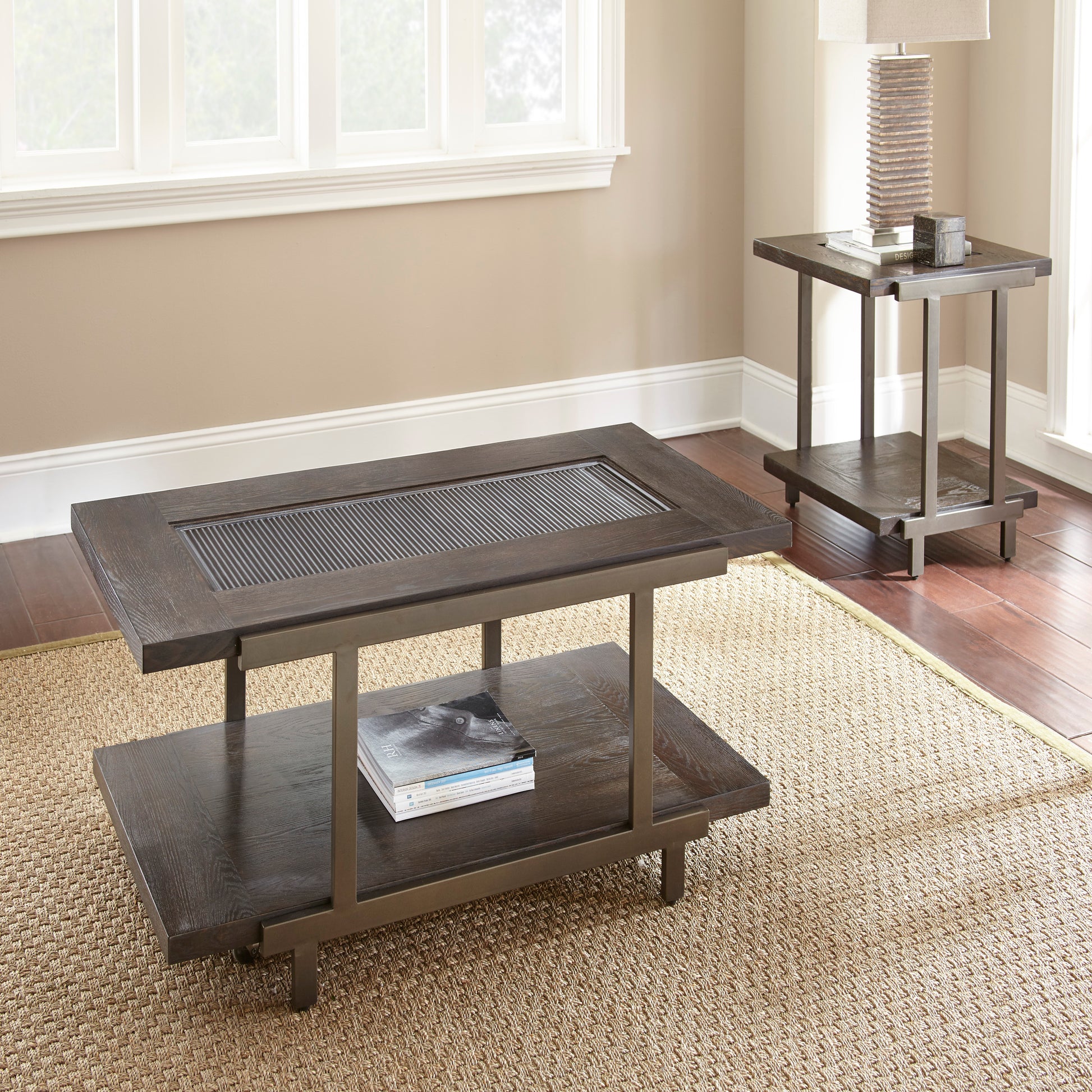 Rustic Industrial Cocktail Table Rich Wood Tabletop, Roomy Bottom Shelf Highly Stylized Iron Frame Unique And Stylish Accent Piece Brown Solid Wood Mdf