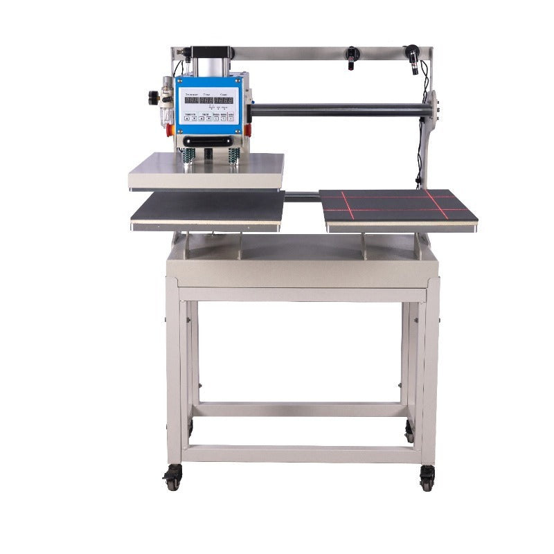 16X24 Pneumatic Up Sliding Dual Platen Heat Press Machine With Infrared Positioning White Blue Aluminium