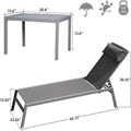 Patio Chaise Lounge Set, 3 Pieces Aluminum Adjustable Pool Lounge Chairs Textilene Sunbathing Recliner With Headrest Grey,2 Lounge Chairs 1 Table Grey Aluminium