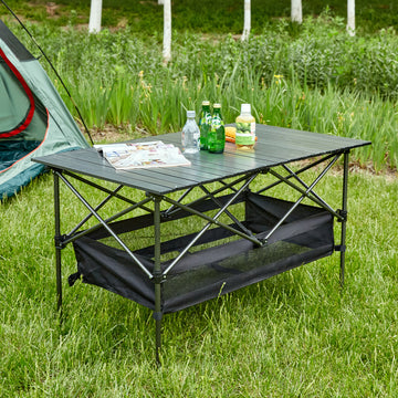 1 Piece Folding Outdoor Table With Carrying Bag,Lightweight Aluminum Roll Up Rectangular Table For Indoor, Outdoor Camping, Picnics,Beach,Backyard, Bbq, Party, Patio, 46.46X27.56X27.56In ,Black