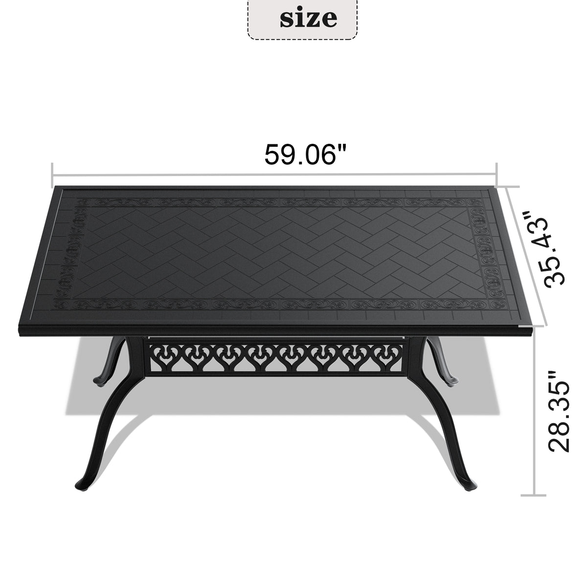 L59.05*W35.43 Inch Cast Aluminum Patio Dining Table With Black Frame And Carved Texture On The Tabletop Dining Set Black Rust Resistant Frame Garden & Outdoor Complete Patio Sets Aluminium