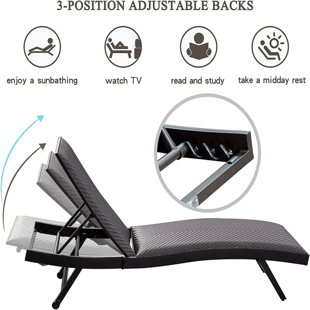 Outdoor Pe Wicker Chaise Lounge Set Of 2 Patio Reclining Chair Furniture Set Beach Pool Adjustable Backrest Recliners Padded With Quick Dry Foam Brown, 2 Lounge Chairs Dark Brown Wicker