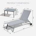 Chaise Lounge Outdoor Set Of 3, Lounge Chairs For Outside With Wheels, Outdoor Lounge Chairs With 5 Adjustable Position, Pool Lounge Chairs For Patio, Beach Grey,2 Lounge Chairs 1 Table Grey Aluminium