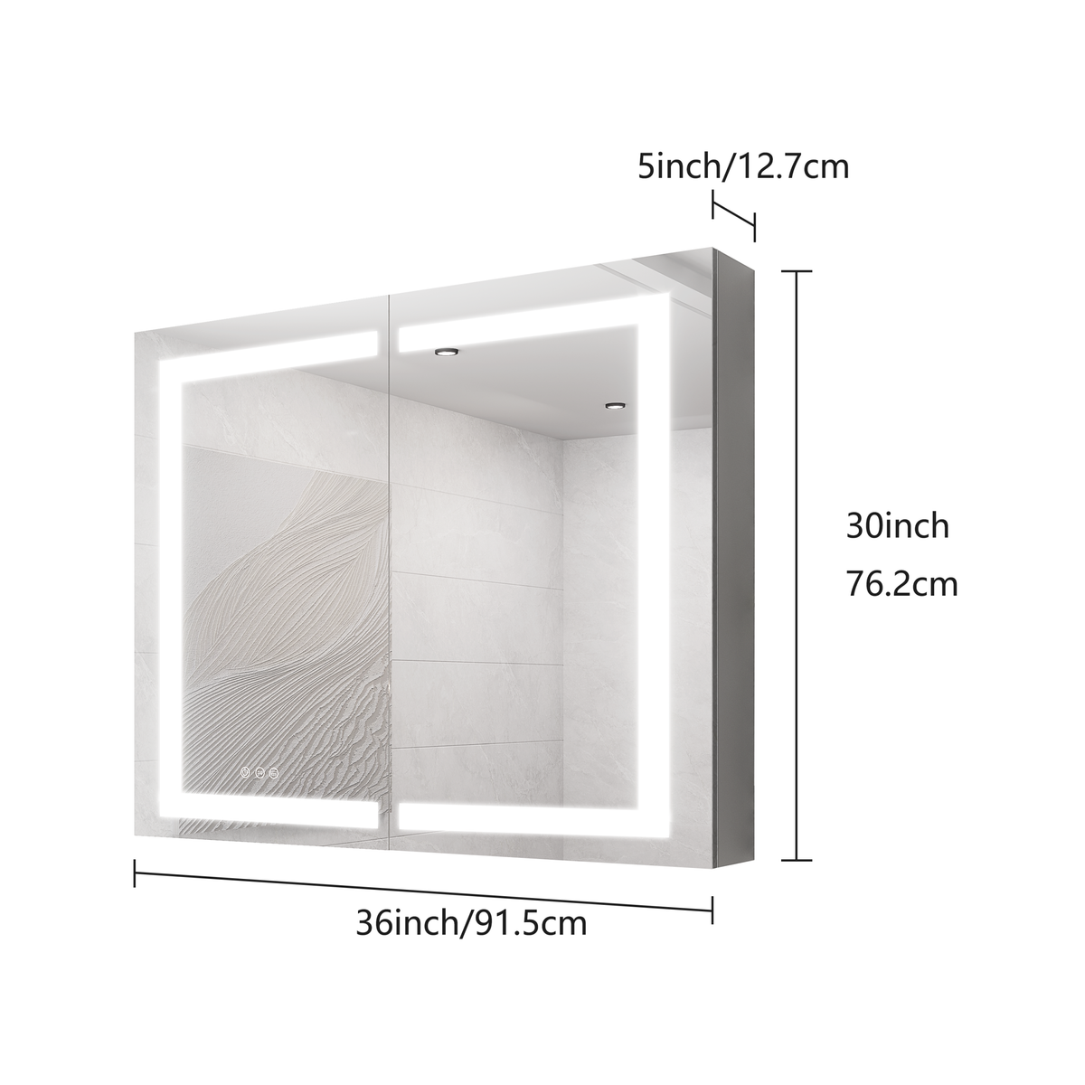 36 X 30 Inch Medicine Cabinet With Led Vanity Mirror, Anti Fog, Recessed Or Surface Mount, Waterproof, Dimmable, Aluminum 3000K 6000K Lighted Double Door Bathroom Cabinet With Touch Switch Mirror Included Bathroom Powder Coated 4 Silver 2 3 36 To 47 In