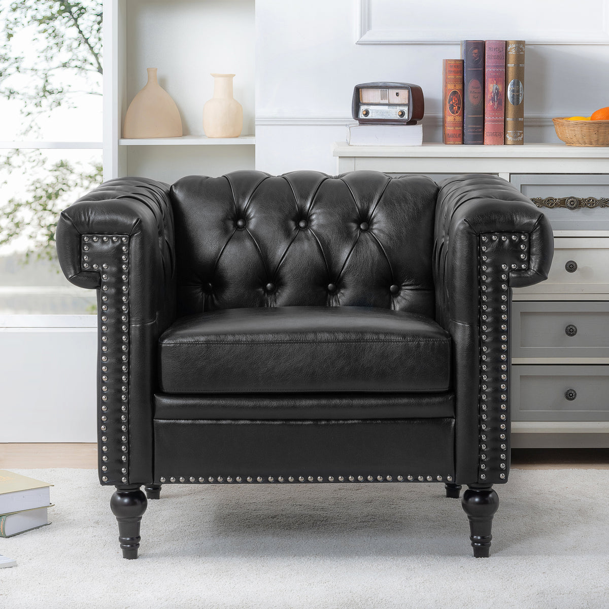 1 Seater Sofa For Living Room Black Pu