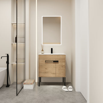 30 Inch Bathroom Vanity With Sink, Freestanding Bathroom Vanity Or Floating Is Optional Conversion 30*18 00330Imo 1 Kd Packing Imitative Oak 2 Bathroom Freestanding Modern Plywood