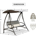 3 Seat Patio Swing Chair, Outdoor Porch Swing With Adjustable Canopy And Durable Steel Frame, Patio Swing Glider For Garden, Deck, Porch, Backyard Dark Brown Steel