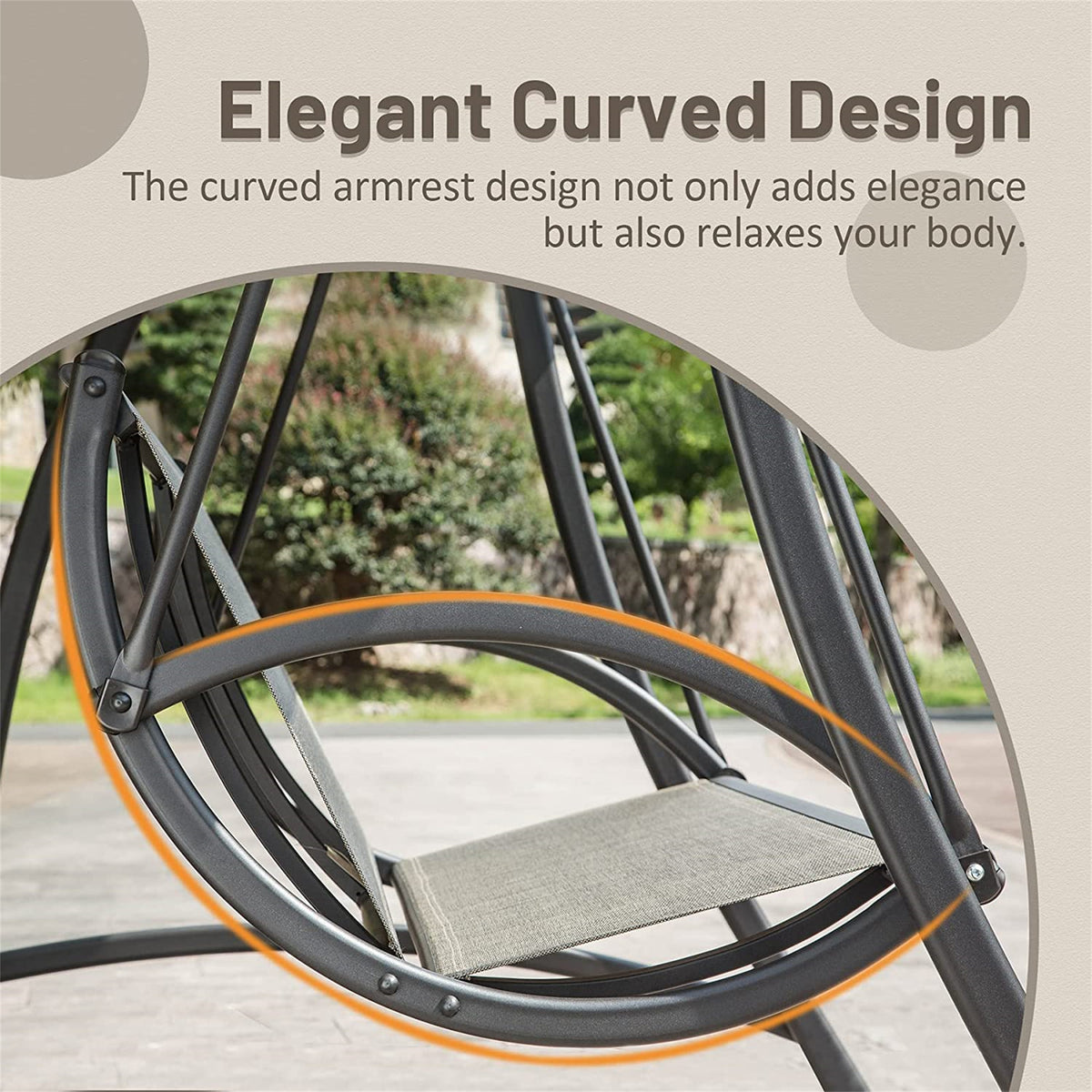 3 Seat Patio Swing Chair, Outdoor Porch Swing With Adjustable Canopy And Durable Steel Frame, Patio Swing Glider For Garden, Deck, Porch, Backyard Dark Brown Steel